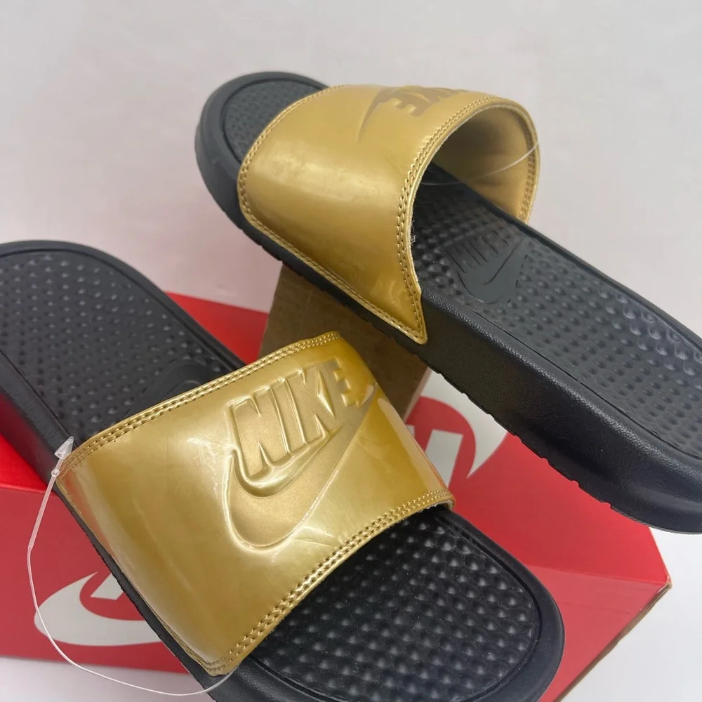 Nike WMNS Black and Gold Slide Sandals - Picture 10 of 16